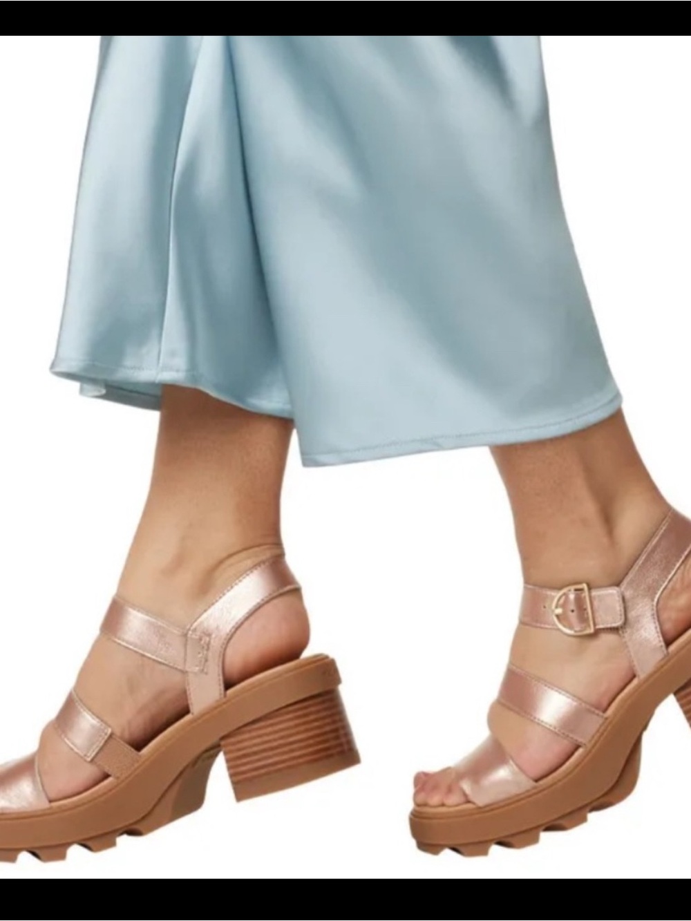 Sorel Rose Gold Metallic Chunky Heel Sandals - Picture 2 of 12